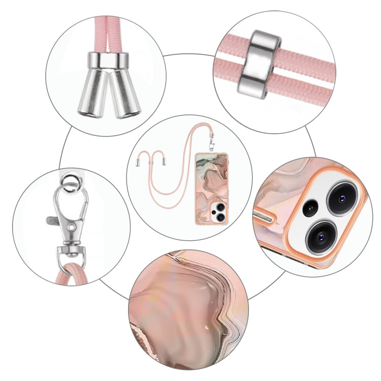 For Xiaomi Redmi Note 13 Pro+ 5G Electroplating Marble Dual-side IMD Phone Case with Lanyard(Rose Gold 015) - Xiaomi Cases by buy2fix | Online Shopping UK | buy2fix