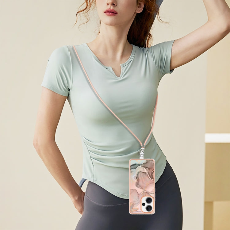 For Xiaomi Redmi Note 13 Pro+ 5G Electroplating Marble Dual-side IMD Phone Case with Lanyard(Rose Gold 015) - Xiaomi Cases by buy2fix | Online Shopping UK | buy2fix