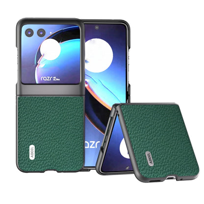 For Motorola Razr 40 Ultra ABEEL Genuine Leather Litchi Texture Phone Case(Green) - Motorola Cases by buy2fix | Online Shopping UK | buy2fix
