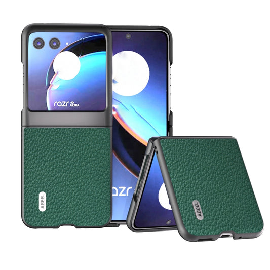 For Motorola Razr 40 Ultra ABEEL Genuine Leather Litchi Texture Phone Case(Green) - Motorola Cases by buy2fix | Online Shopping UK | buy2fix