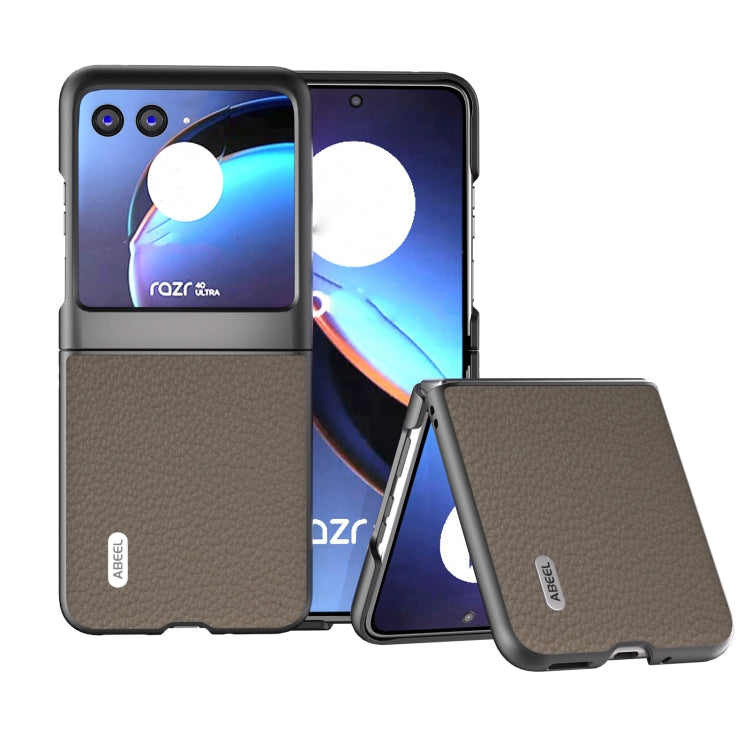 For Motorola Razr 40 Ultra ABEEL Genuine Leather Litchi Texture Phone Case(Grey) - Motorola Cases by buy2fix | Online Shopping UK | buy2fix