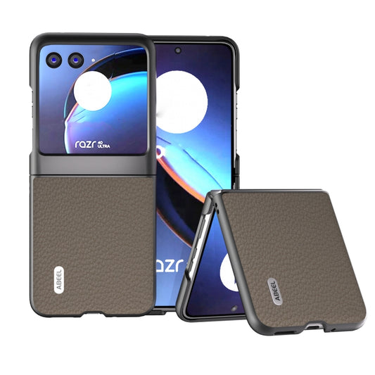For Motorola Razr 40 Ultra ABEEL Genuine Leather Litchi Texture Phone Case(Grey) - Motorola Cases by buy2fix | Online Shopping UK | buy2fix
