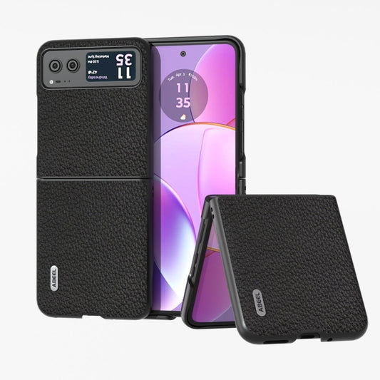 For Motorola Razr 40 ABEEL Genuine Leather Litchi Texture Phone Case(Black) - Motorola Cases by buy2fix | Online Shopping UK | buy2fix