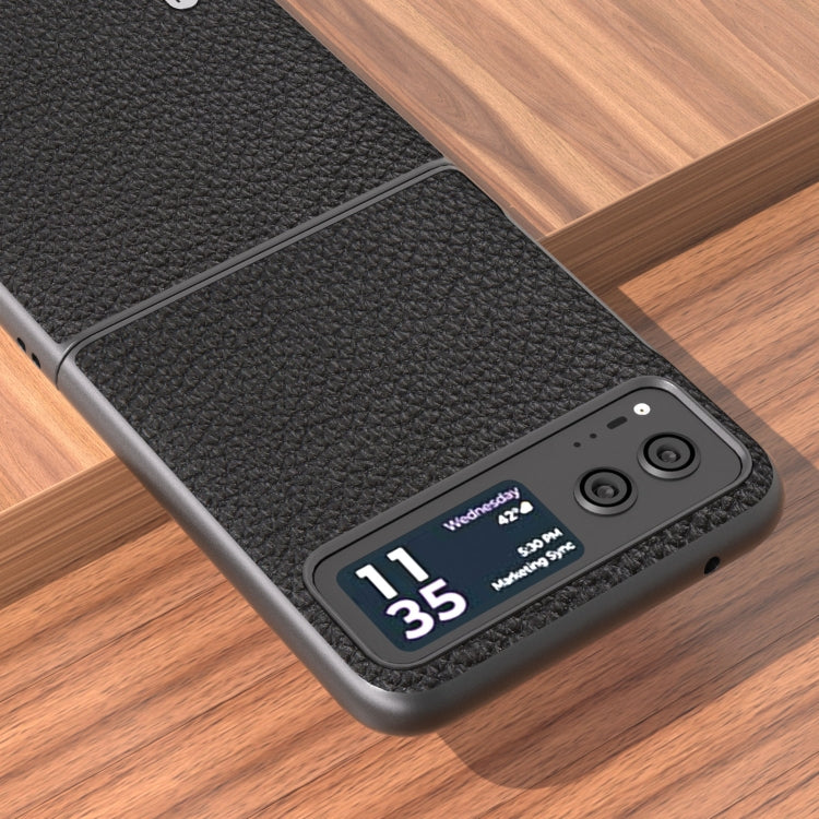 For Motorola Razr 40 ABEEL Genuine Leather Litchi Texture Phone Case(Black) - Motorola Cases by buy2fix | Online Shopping UK | buy2fix