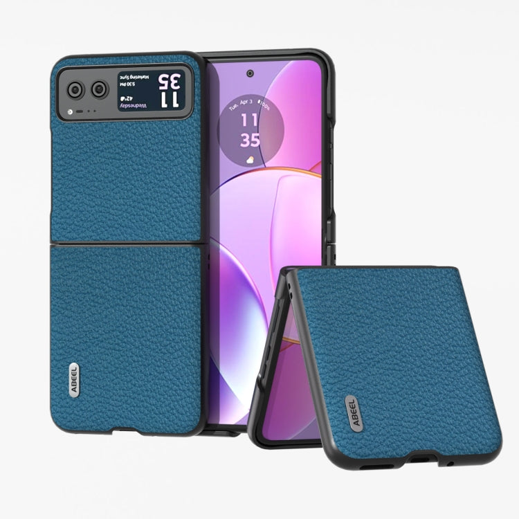 For Motorola Razr 40 ABEEL Genuine Leather Litchi Texture Phone Case(Blue) - Motorola Cases by buy2fix | Online Shopping UK | buy2fix