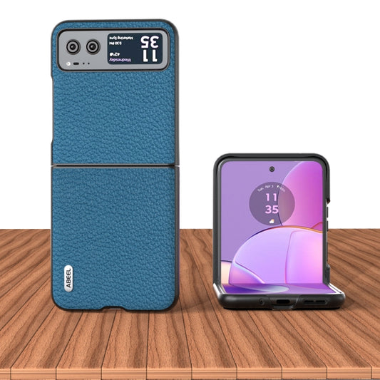 For Motorola Razr 40 ABEEL Genuine Leather Litchi Texture Phone Case(Blue) - Motorola Cases by buy2fix | Online Shopping UK | buy2fix