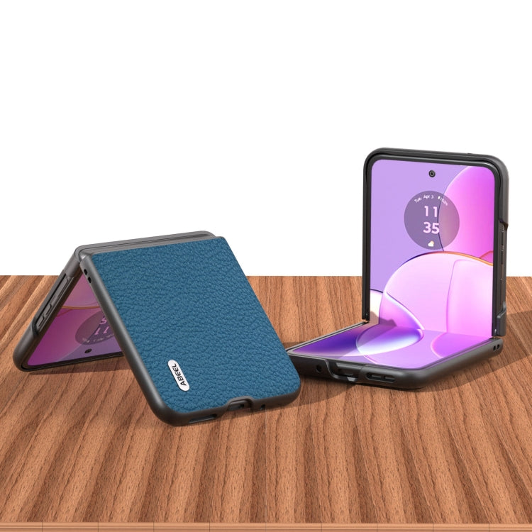 For Motorola Razr 40 ABEEL Genuine Leather Litchi Texture Phone Case(Blue) - Motorola Cases by buy2fix | Online Shopping UK | buy2fix