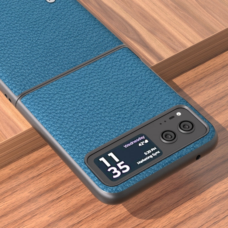 For Motorola Razr 40 ABEEL Genuine Leather Litchi Texture Phone Case(Blue) - Motorola Cases by buy2fix | Online Shopping UK | buy2fix