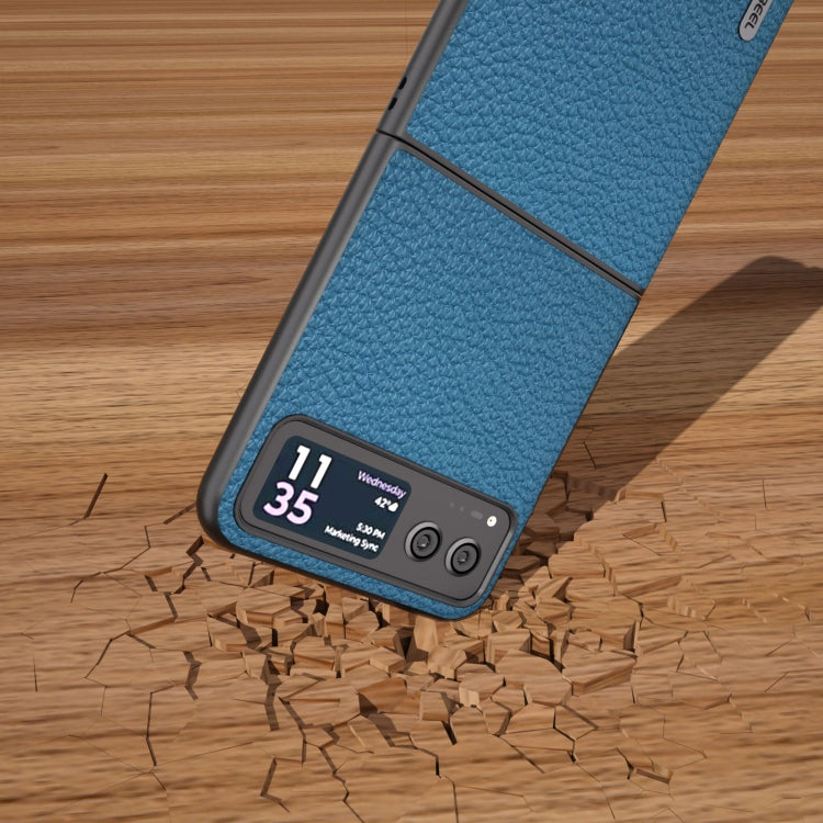 For Motorola Razr 40 ABEEL Genuine Leather Litchi Texture Phone Case(Blue) - Motorola Cases by buy2fix | Online Shopping UK | buy2fix