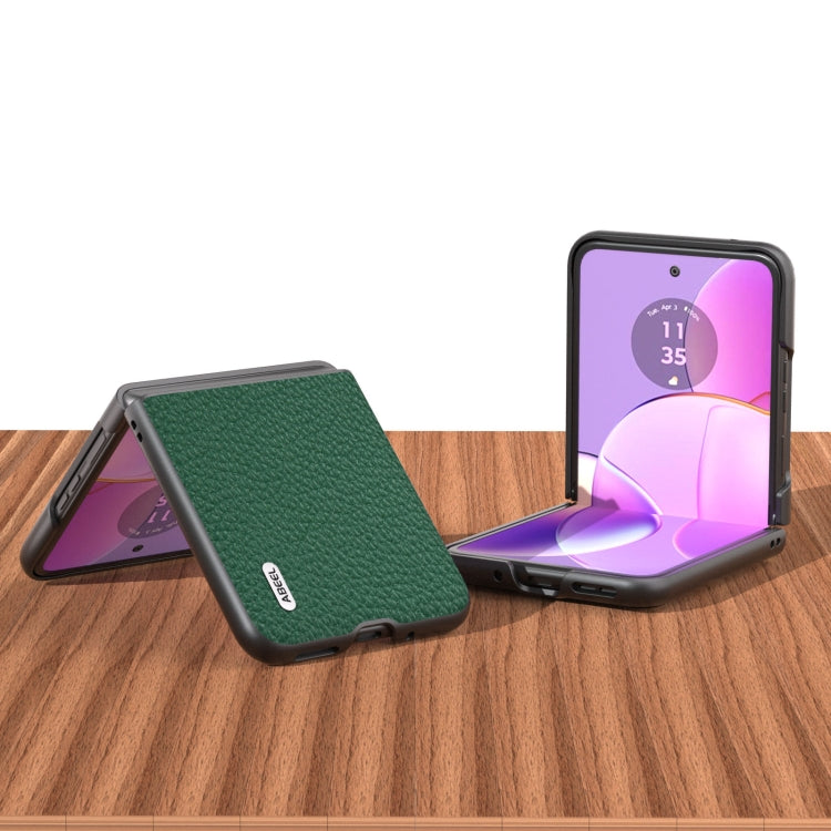 For Motorola Razr 40 ABEEL Genuine Leather Litchi Texture Phone Case(Green) - Motorola Cases by buy2fix | Online Shopping UK | buy2fix