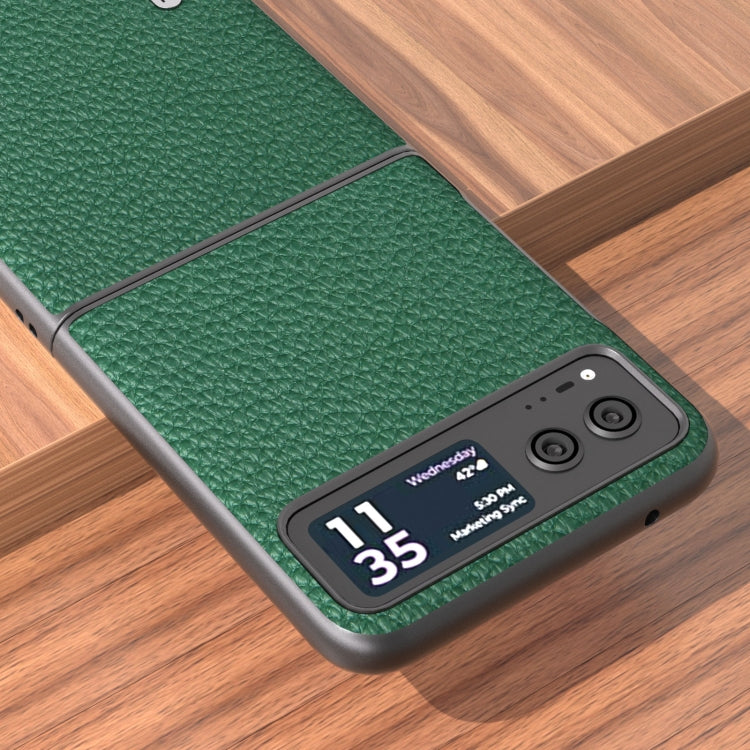 For Motorola Razr 40 ABEEL Genuine Leather Litchi Texture Phone Case(Green) - Motorola Cases by buy2fix | Online Shopping UK | buy2fix