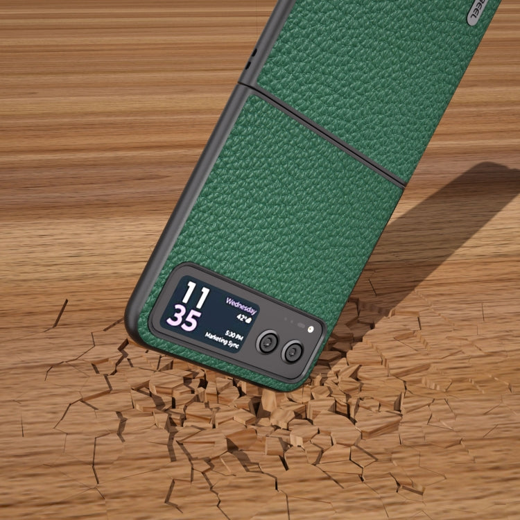 For Motorola Razr 40 ABEEL Genuine Leather Litchi Texture Phone Case(Green) - Motorola Cases by buy2fix | Online Shopping UK | buy2fix