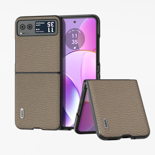 For Motorola Razr 40 ABEEL Genuine Leather Litchi Texture Phone Case(Grey) - Motorola Cases by buy2fix | Online Shopping UK | buy2fix