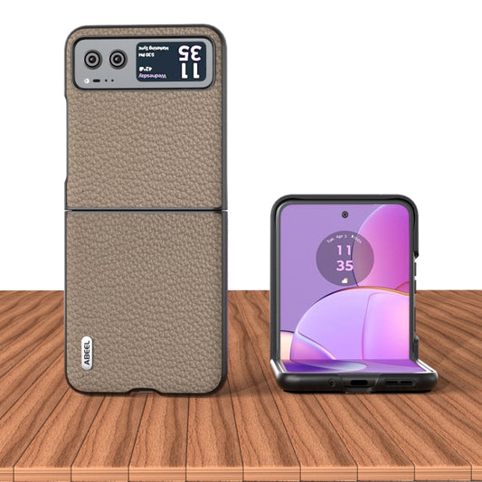 For Motorola Razr 40 ABEEL Genuine Leather Litchi Texture Phone Case(Grey) - Motorola Cases by buy2fix | Online Shopping UK | buy2fix