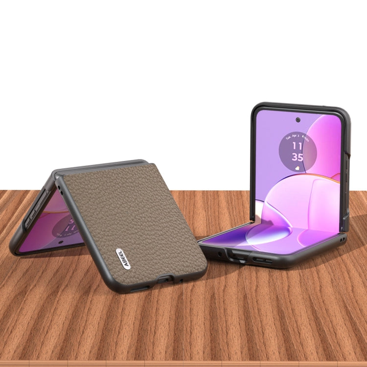 For Motorola Razr 40 ABEEL Genuine Leather Litchi Texture Phone Case(Grey) - Motorola Cases by buy2fix | Online Shopping UK | buy2fix