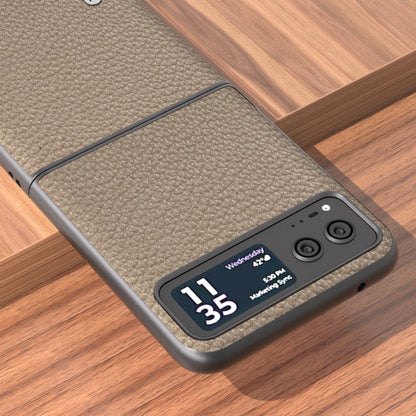 For Motorola Razr 40 ABEEL Genuine Leather Litchi Texture Phone Case(Grey) - Motorola Cases by buy2fix | Online Shopping UK | buy2fix
