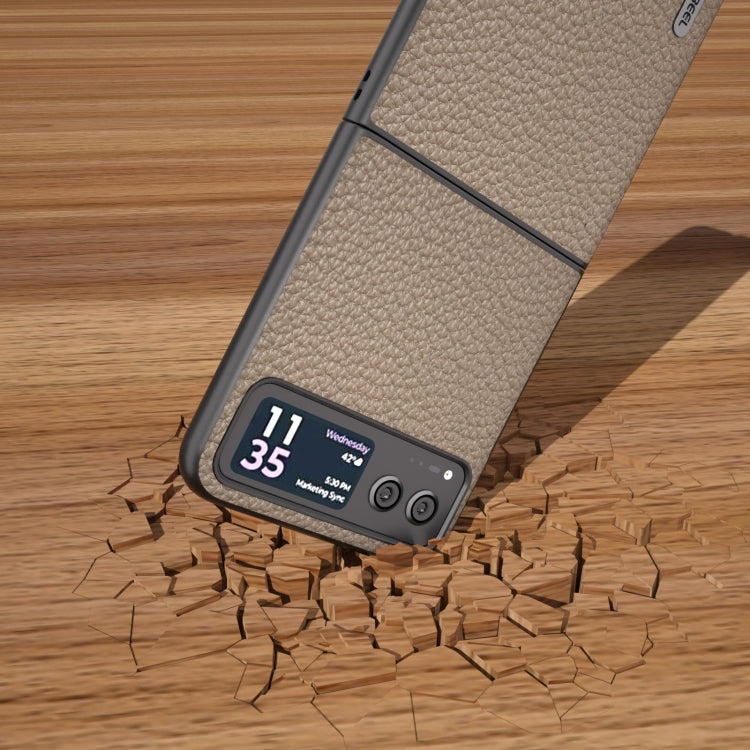 For Motorola Razr 40 ABEEL Genuine Leather Litchi Texture Phone Case(Grey) - Motorola Cases by buy2fix | Online Shopping UK | buy2fix