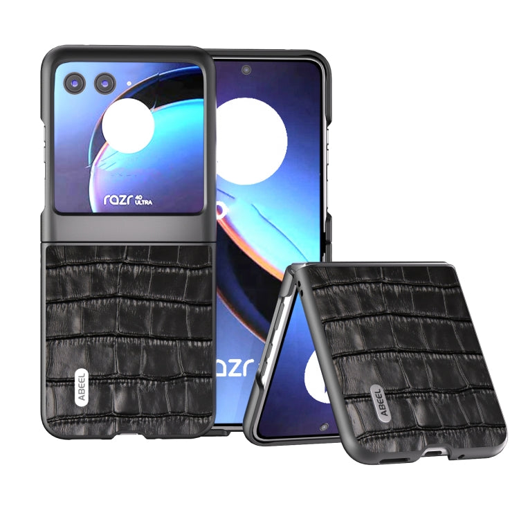For Motorola Razr 40 Ultra ABEEL Crocodile Texture Genuine Leather Phone Case(Black) by buy2fix