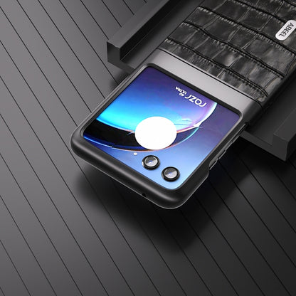 For Motorola Razr 40 Ultra ABEEL Crocodile Texture Genuine Leather Phone Case(Black) by buy2fix