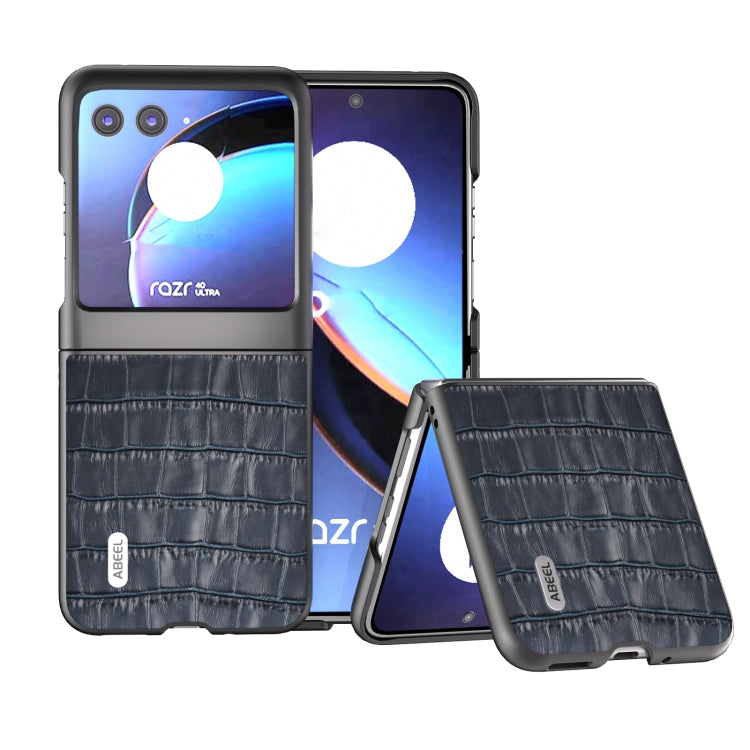 For Motorola Razr 40 Ultra ABEEL Crocodile Texture Genuine Leather Phone Case(Blue) - Motorola Cases by buy2fix | Online Shopping UK | buy2fix