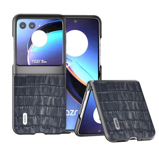 For Motorola Razr 40 Ultra ABEEL Crocodile Texture Genuine Leather Phone Case(Blue) - Motorola Cases by buy2fix | Online Shopping UK | buy2fix