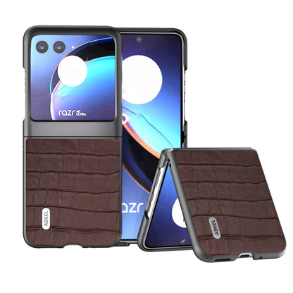 For Motorola Razr 40 Ultra ABEEL Crocodile Texture Genuine Leather Phone Case(Brown) - Motorola Cases by buy2fix | Online Shopping UK | buy2fix