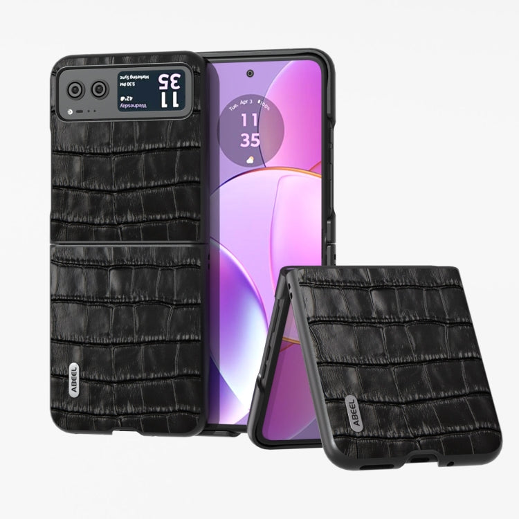For Motorola Razr 40 ABEEL Crocodile Texture Genuine Leather Phone Case(Black) - Motorola Cases by buy2fix | Online Shopping UK | buy2fix
