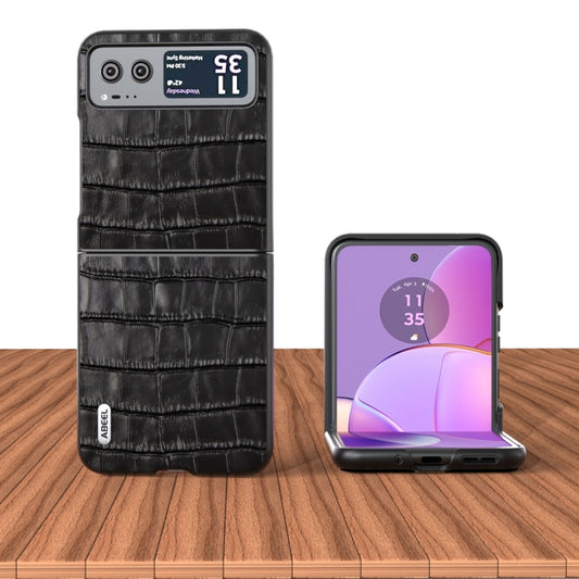 For Motorola Razr 40 ABEEL Crocodile Texture Genuine Leather Phone Case(Black) - Motorola Cases by buy2fix | Online Shopping UK | buy2fix