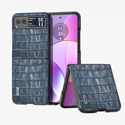 For Motorola Razr 40 ABEEL Crocodile Texture Genuine Leather Phone Case(Blue) - Motorola Cases by buy2fix | Online Shopping UK | buy2fix