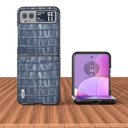 For Motorola Razr 40 ABEEL Crocodile Texture Genuine Leather Phone Case(Blue) - Motorola Cases by buy2fix | Online Shopping UK | buy2fix