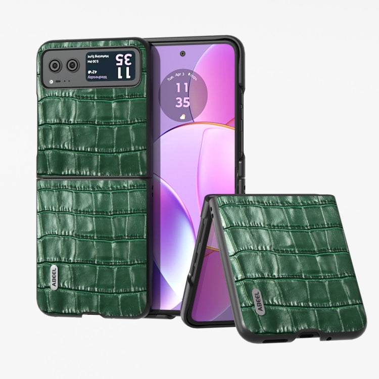 For Motorola Razr 40 ABEEL Crocodile Texture Genuine Leather Phone Case(Green) - Motorola Cases by buy2fix | Online Shopping UK | buy2fix