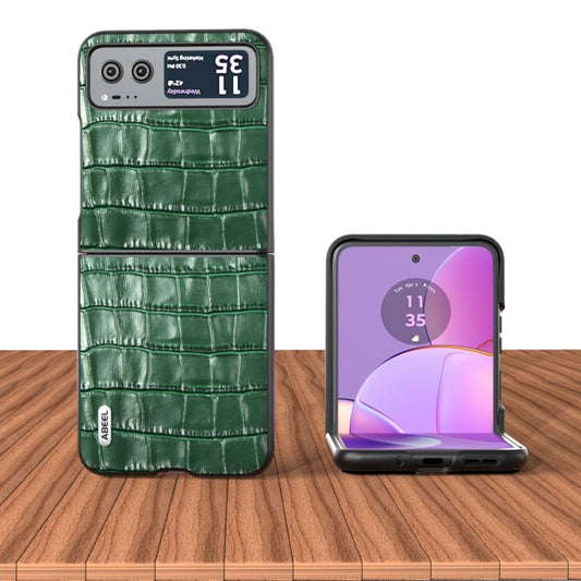 For Motorola Razr 40 ABEEL Crocodile Texture Genuine Leather Phone Case(Green) - Motorola Cases by buy2fix | Online Shopping UK | buy2fix