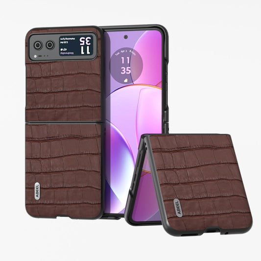 For Motorola Razr 40 ABEEL Crocodile Texture Genuine Leather Phone Case(Brown) - Motorola Cases by buy2fix | Online Shopping UK | buy2fix
