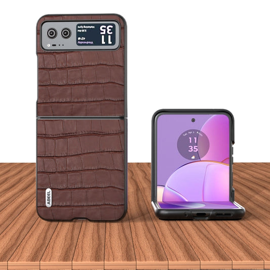 For Motorola Razr 40 ABEEL Crocodile Texture Genuine Leather Phone Case(Brown) - Motorola Cases by buy2fix | Online Shopping UK | buy2fix