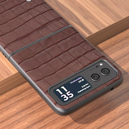 For Motorola Razr 40 ABEEL Crocodile Texture Genuine Leather Phone Case(Brown) - Motorola Cases by buy2fix | Online Shopping UK | buy2fix