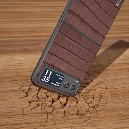 For Motorola Razr 40 ABEEL Crocodile Texture Genuine Leather Phone Case(Brown) - Motorola Cases by buy2fix | Online Shopping UK | buy2fix
