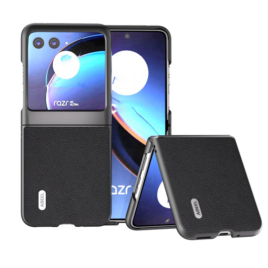 For Motorola Razr 40 Ultra ABEEL Genuine Leather + PC Litchi Texture Phone Case(Black) by buy2fix