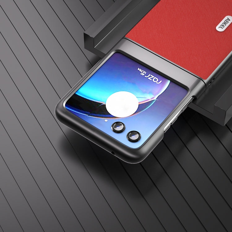 For Motorola Razr 40 Ultra ABEEL Cross Texture Genuine Leather Phone Case(Red) by buy2fix