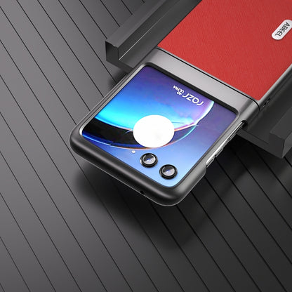 For Motorola Razr 40 Ultra ABEEL Cross Texture Genuine Leather Phone Case(Red) by buy2fix