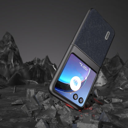 For Motorola Razr 40 Ultra ABEEL Cross Texture Genuine Leather Phone Case(Blue) by buy2fix