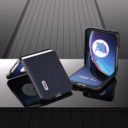 For Motorola Razr 40 Ultra ABEEL Cross Texture Genuine Leather Phone Case(Blue) by buy2fix