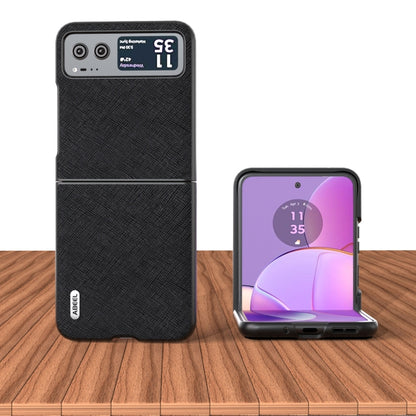 For Motorola Razr 40 ABEEL Cross Texture Genuine Leather Phone Case(Black) by buy2fix