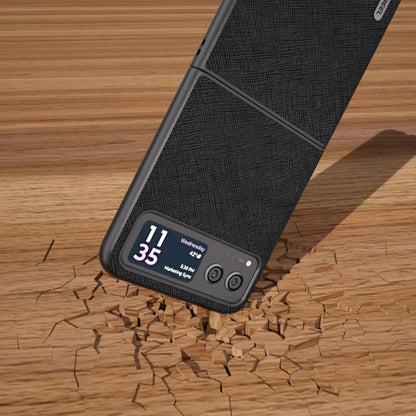 For Motorola Razr 40 ABEEL Cross Texture Genuine Leather Phone Case(Black) by buy2fix