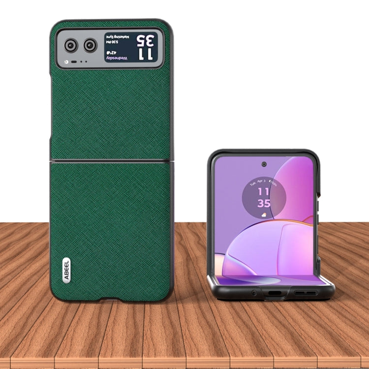 For Motorola Razr 40 ABEEL Cross Texture Genuine Leather Phone Case(Green) by buy2fix