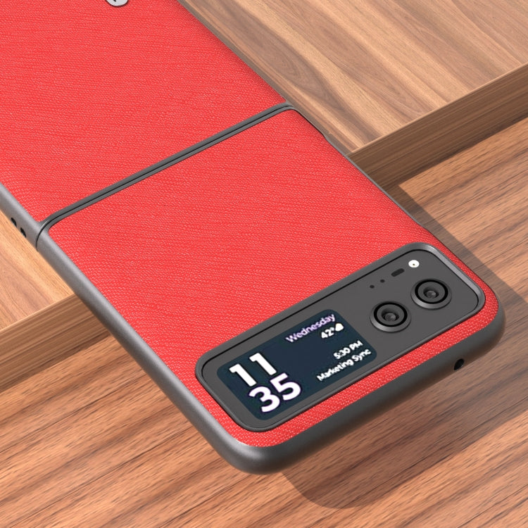 For Motorola Razr 40 ABEEL Cross Texture Genuine Leather Phone Case(Red) by buy2fix
