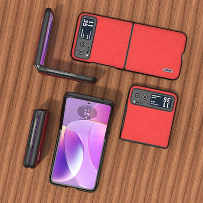 For Motorola Razr 40 ABEEL Cross Texture Genuine Leather Phone Case(Red) by buy2fix