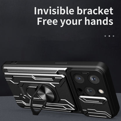 For iPhone 15 Pro Max Sliding Camshield TPU+PC Phone Case with Card Slot(Blue) by buy2fix