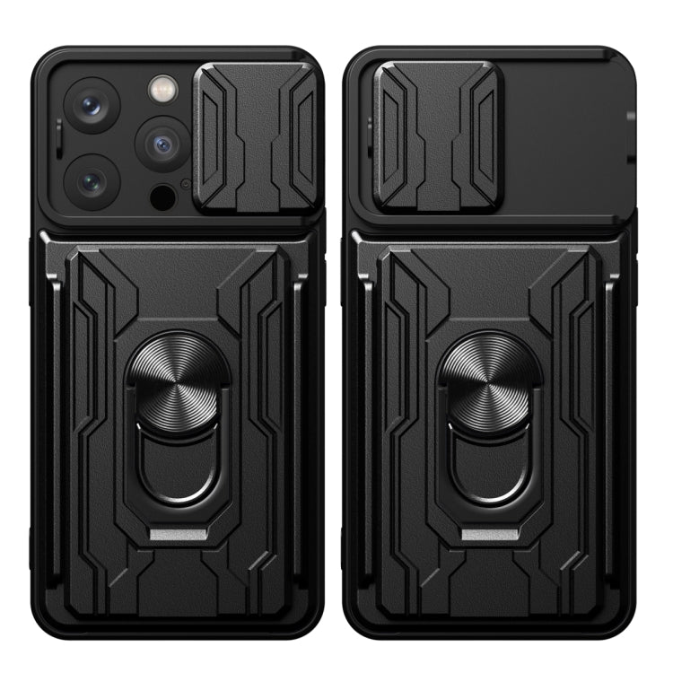 For iPhone 15 Pro Sliding Camshield TPU+PC Phone Case with Card Slot(Rose Gold) - iPhone 15 Pro Cases by buy2fix | Online Shopping UK | buy2fix