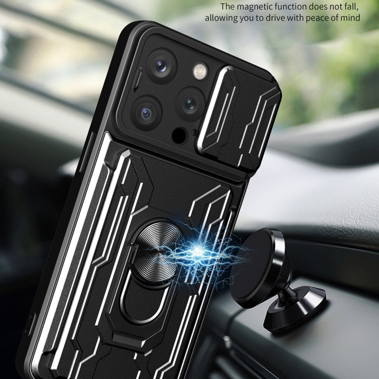 For iPhone 15 Pro Sliding Camshield TPU+PC Phone Case with Card Slot(Rose Gold) - iPhone 15 Pro Cases by buy2fix | Online Shopping UK | buy2fix