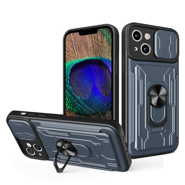 For iPhone 15 Plus Sliding Camshield TPU+PC Phone Case with Card Slot(Grey) - iPhone 15 Plus Cases by buy2fix | Online Shopping UK | buy2fix